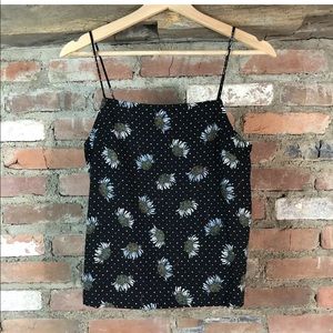Topshop Sunflower Floral Tank Top Black Polka Dot